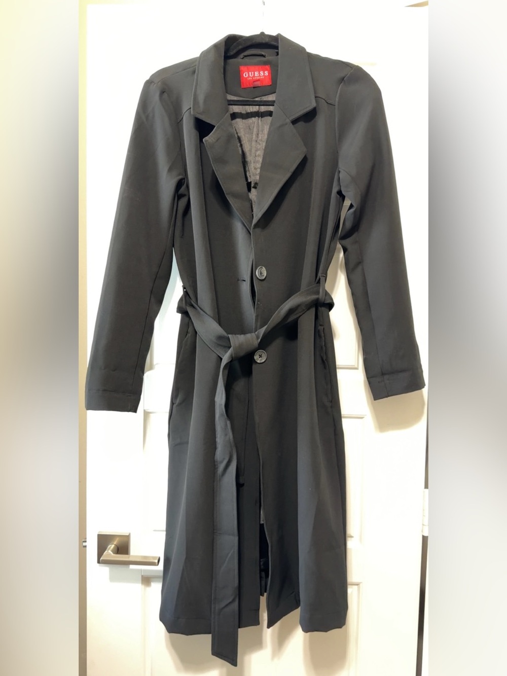 Guess Black Long Belted Trench Coat
